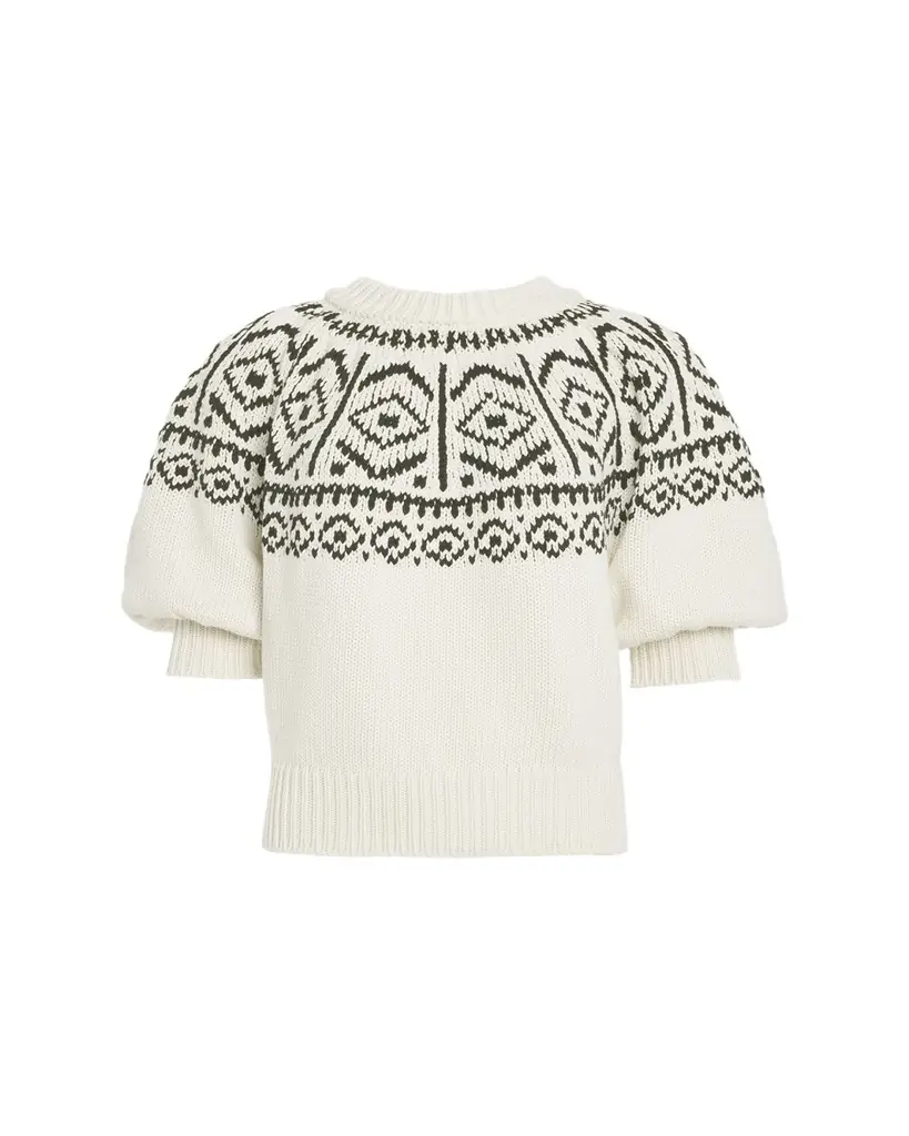 Altuzarra Howard Fair Isle Short Puff-Sleeve Sweater