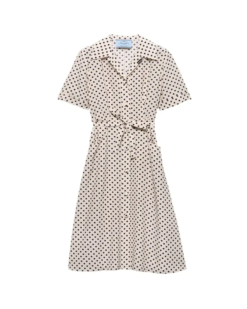 Prada Polka-Dot Print Marocain Shirtdress