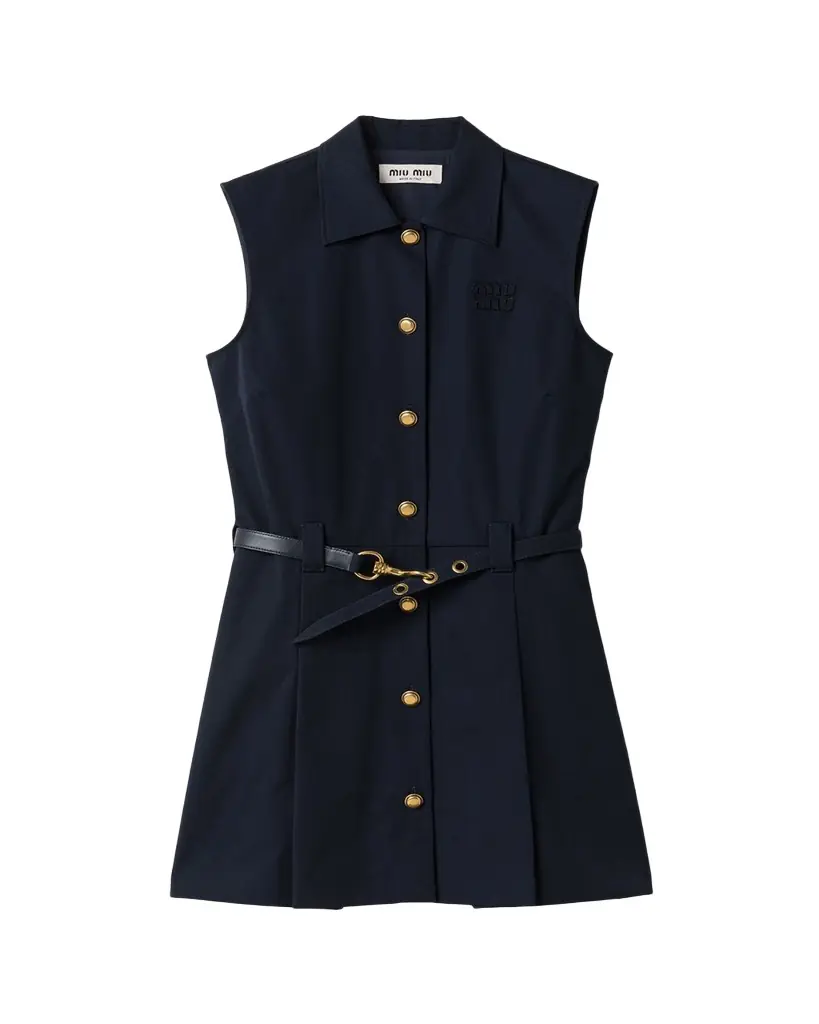 Miu Miu Sleeveless Belted Cotton Mini Shirtdress