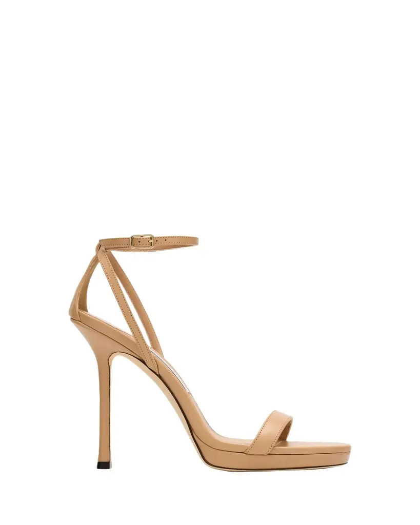 Jimmy Choo 120mm Moza Leather Platform Ankle-Strap Sandals