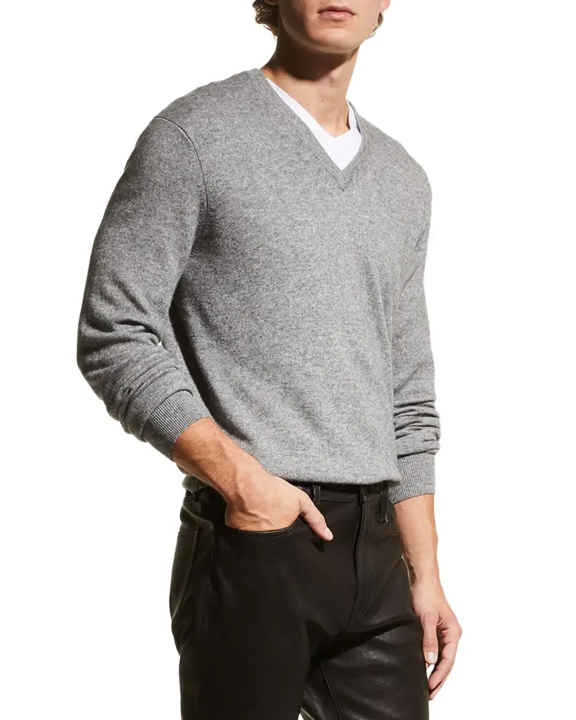 Neiman Marcus Men 's Wool-Cashmere Knit V-Neck Sweater