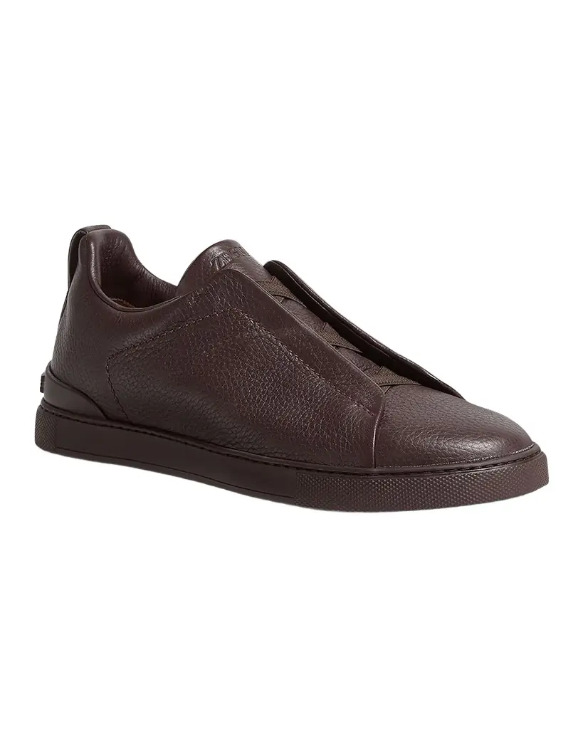 ZEGNA Men 's Triple Stitch Deerskin Leather Sneakers