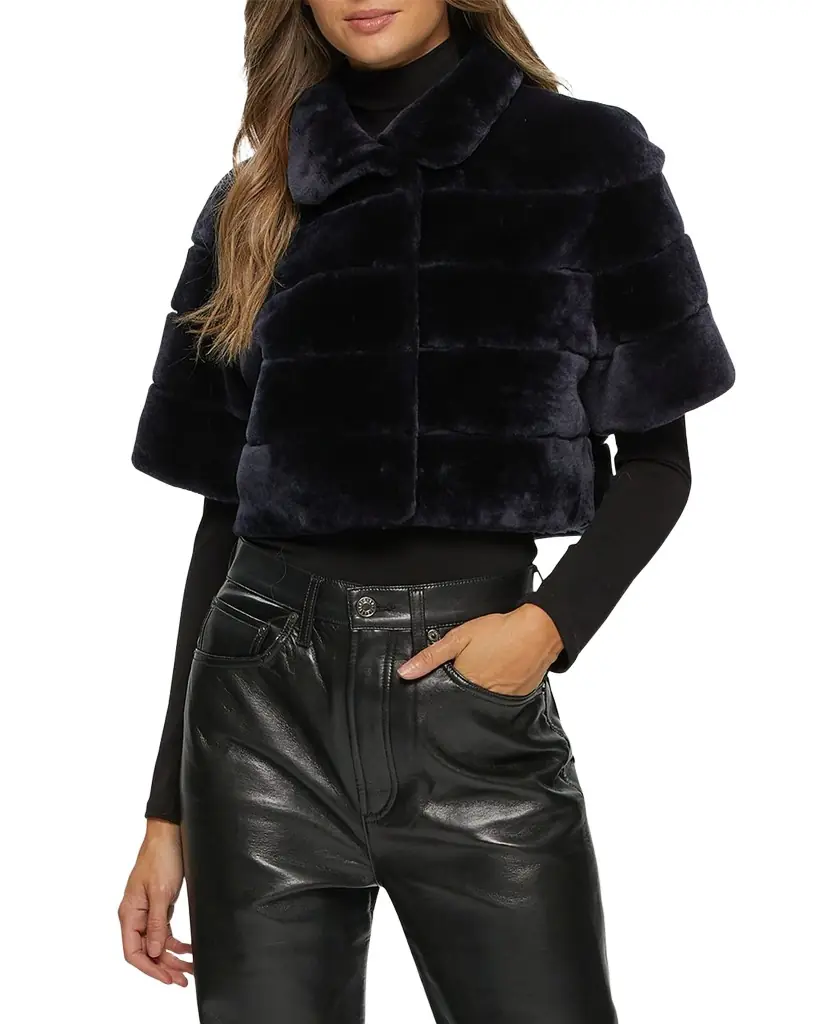 Gorski Horizontal Lamb Shearling Short-Sleeve Bolero Jacket