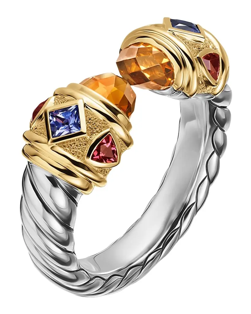 David Yurman Renaissance Ring with Gemstones in Silver and 14K Gold, 6.5mm
