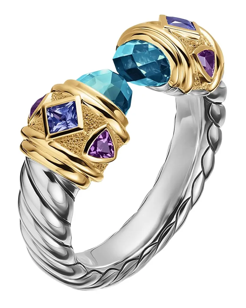 David Yurman Renaissance Ring with Gemstones in Silver and 14K Gold, 6.5mm