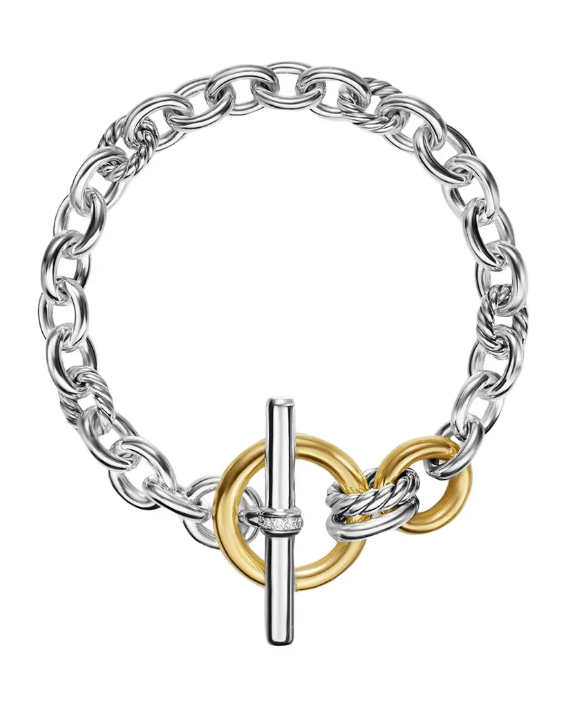 David Yurman Mercer Single Row Toggle Bracelet with Diamonds in Silver and 18K Gold, 5mm