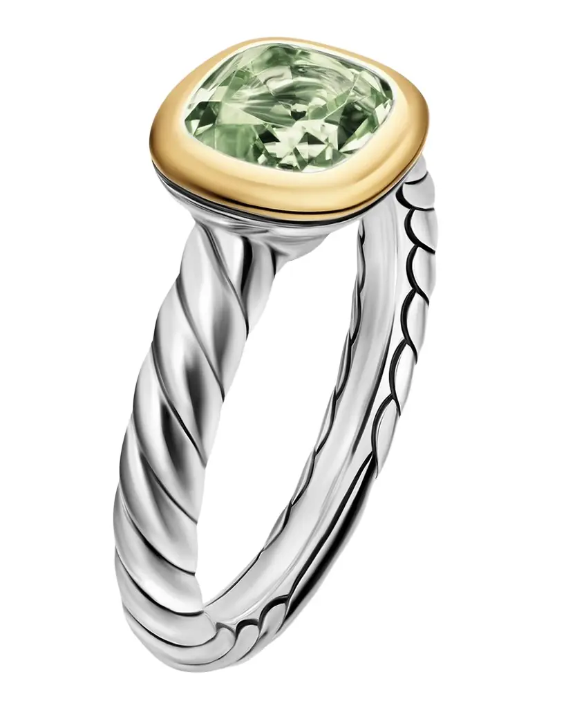 David Yurman DY Mercer Color Stone Ring with Prasiolite in Silver and 18K Gold, 7mm, Size 8