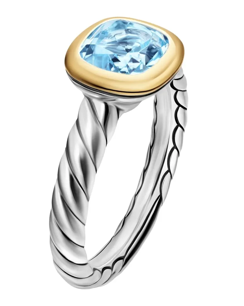 David Yurman DY Mercer Color Stone Ring in Silver with 18K Yellow Gold and Sky Blue Topaz, 7mm