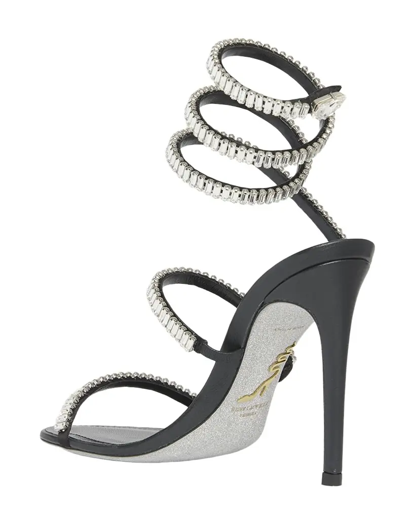Rene Caovilla 105mm Cleo Leather Baguette Crystal Sandals