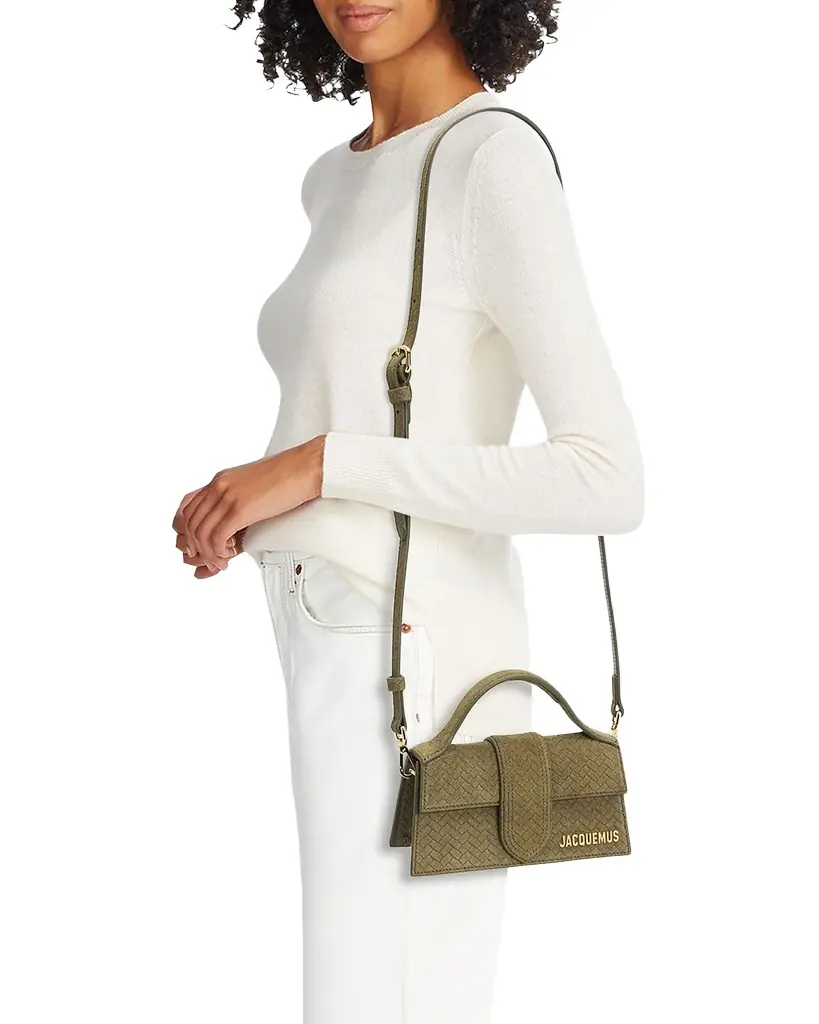 Jacquemus The Bambino Herringbone Suede Top-Handle Bag