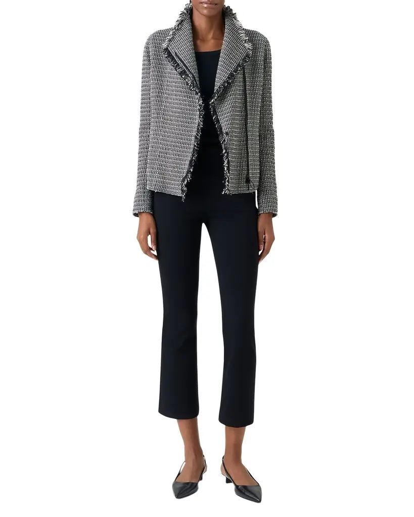 Akris punto Salt And Pepper Tweed Fringed Moto Jacket