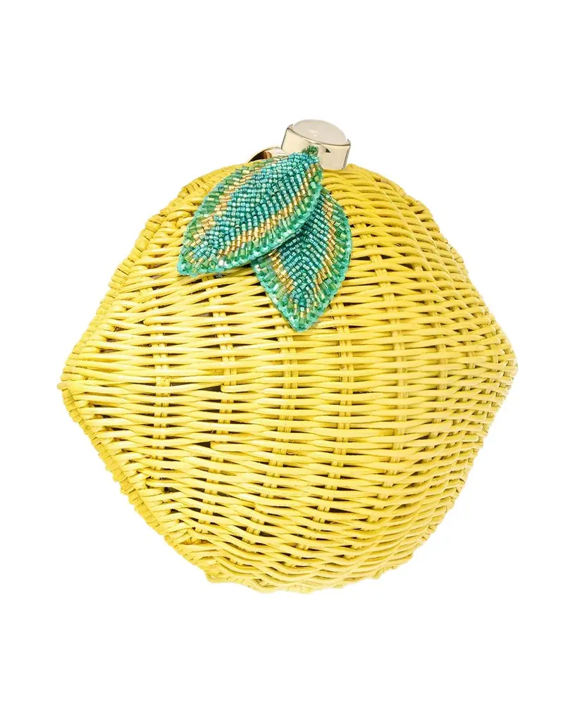 Judith Leiber Couture Lemon Basket-Weave Rattan Clutch Bag