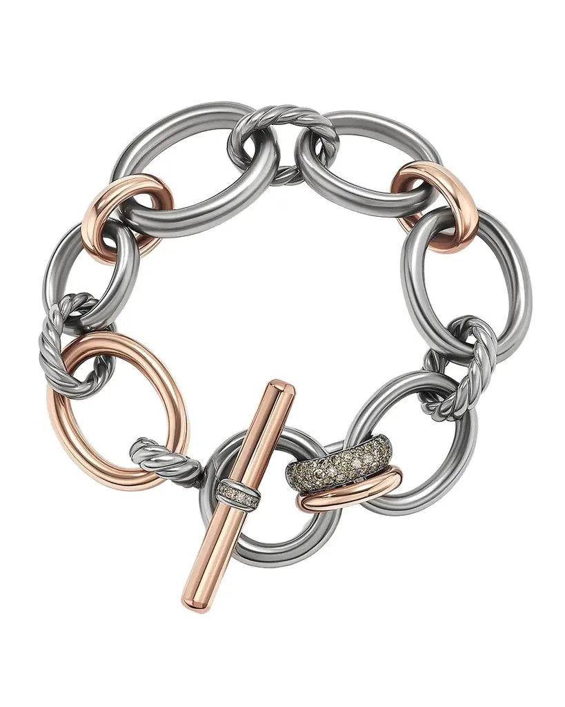 David Yurman DY Mercer Bracelet with Diamonds and 18K Rose Gold in Silver