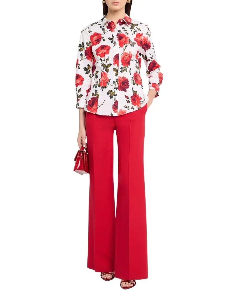 Carolina Herrera Ana Floral Cotton 3/4-Sleeve Button-Down Shirt