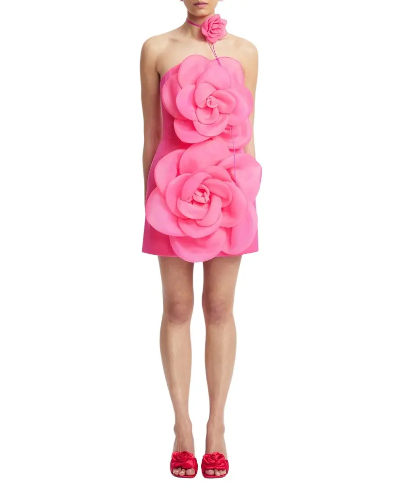LEO LIN Floret Strapless Floral Applique Mini Dress