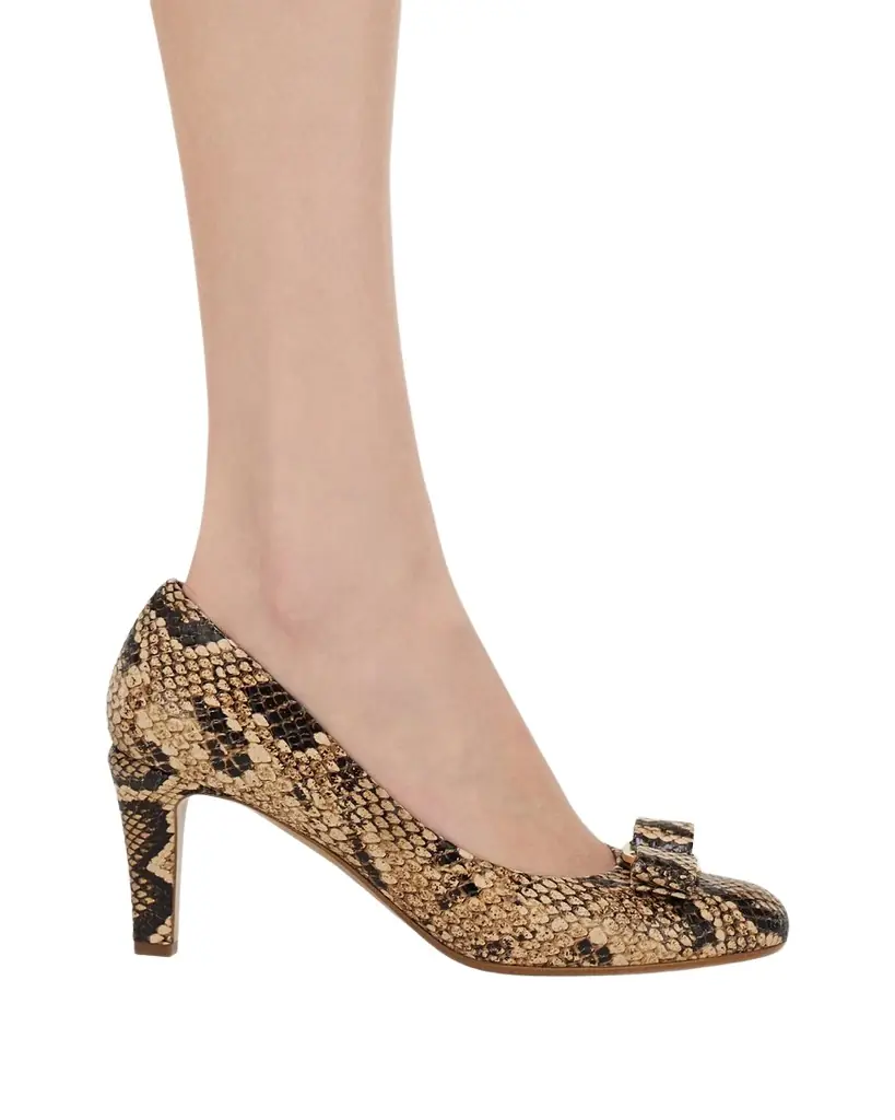Ferragamo 90mm Carla Snake-Embossed Leather Pumps