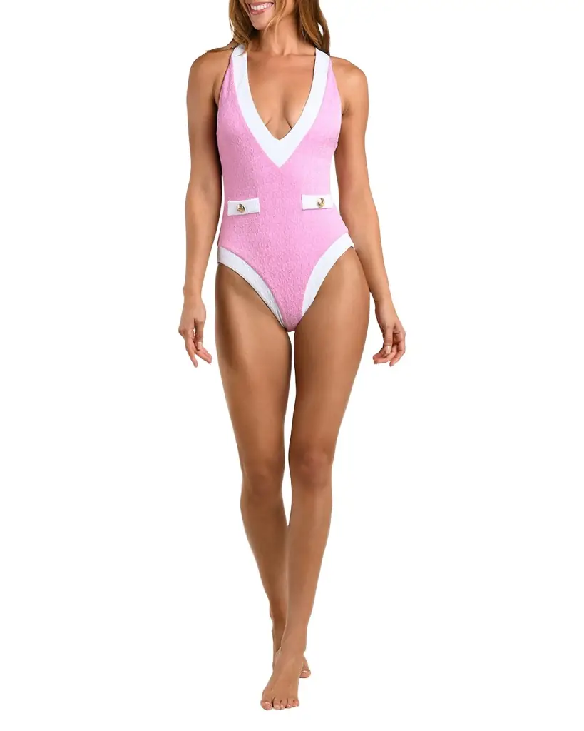 L 'Agence Colorblock Chic Lisa Plunge One-Piece Swimsuit