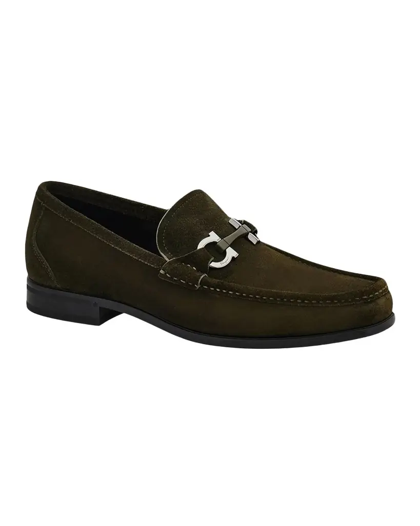 Ferragamo Men 's Grandioso Suede Gancio-Bit Loafers