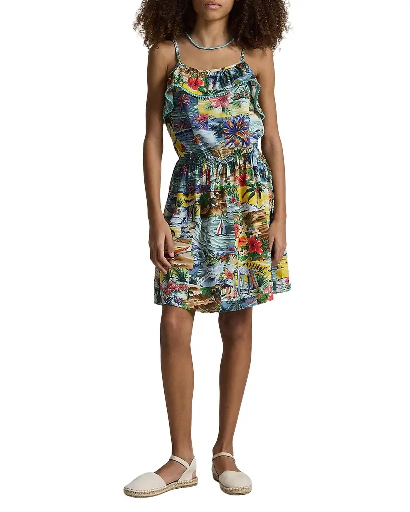 Polo Ralph Lauren Girl 's Tropical-Print Ruffled Dress, Size 8-