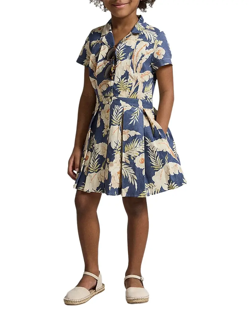 Polo Ralph Lauren Little Girl 's & Girl 's Tropical-Floral-Print Linen-Cotton Dress