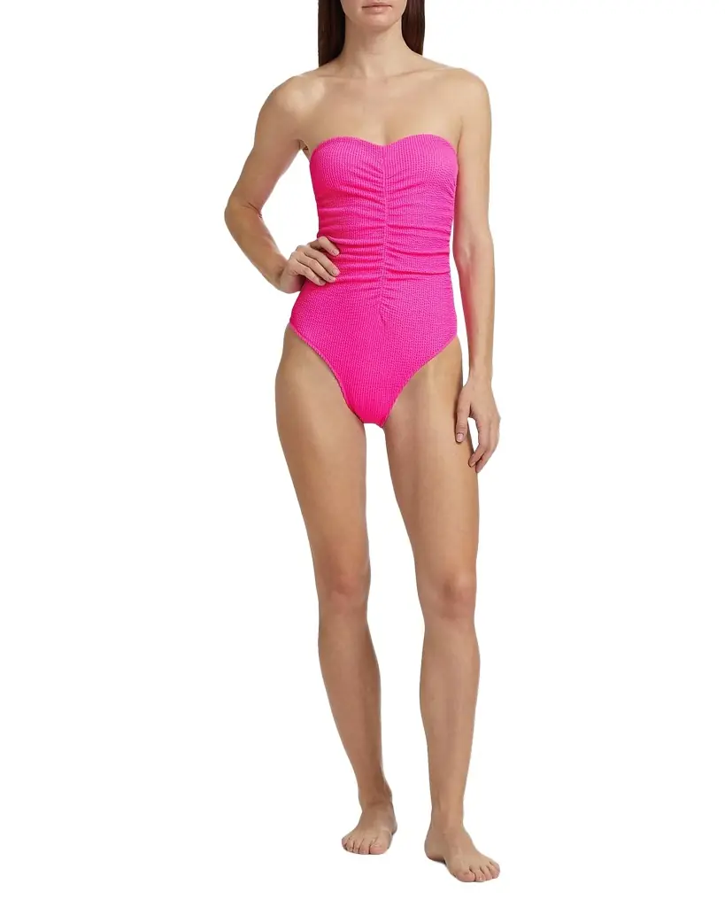 Milly Textured Ruched Strapless One-Piece Swimsuit