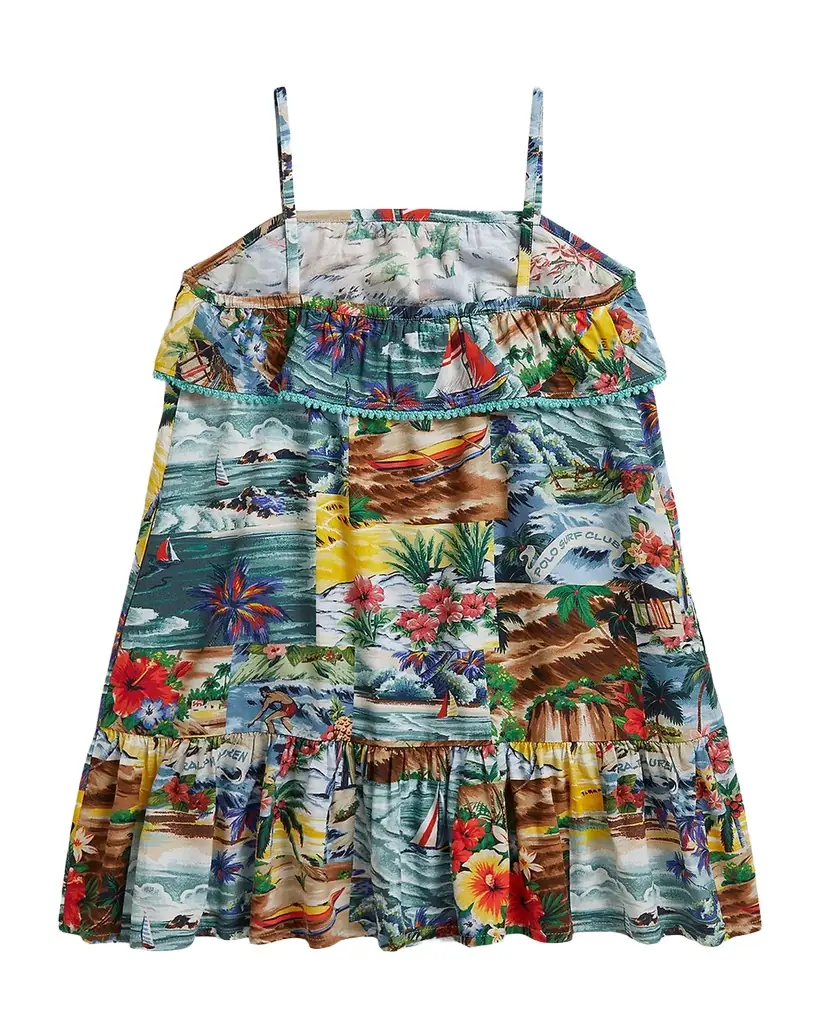 Polo Ralph Lauren Girl 's Tropical-Print Ruffled Dress, Size 2-6X