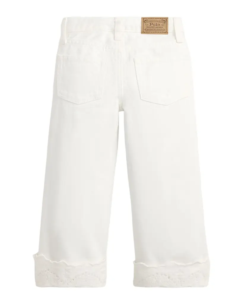 Polo Ralph Lauren Girl 's Eyelet-Cuff Cotton Denim Wide-Leg Jeans, Size 2-6X