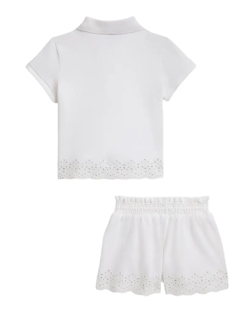 Polo Ralph Lauren Little Girl 's & Girl 's Eyelet Stretch Mesh Polo Shirt & Short - Women's Clothing