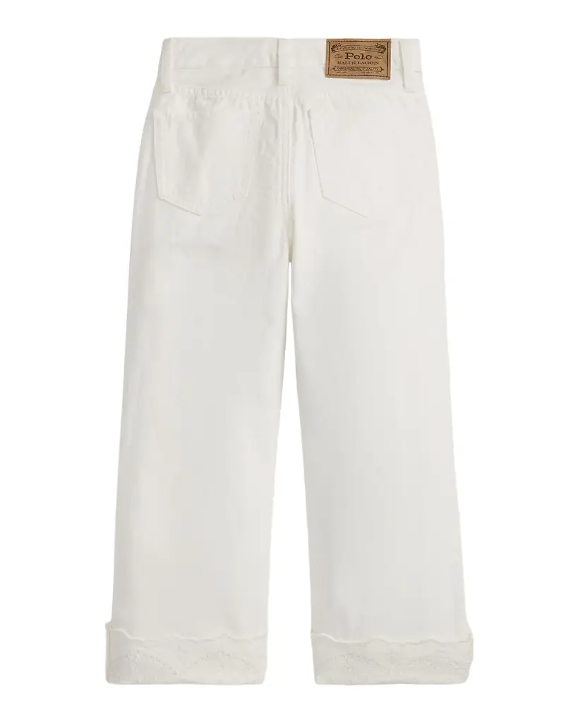 Polo Ralph Lauren Girl 's Eyelet-Cuff Cotton Denim Wide-Leg Denim Jeans, Size 8-14