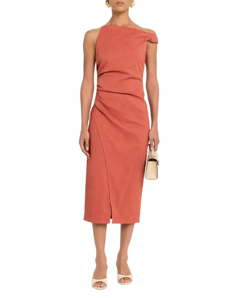 A.L.C. Lyra Draped Linen-Blend Midi Dress