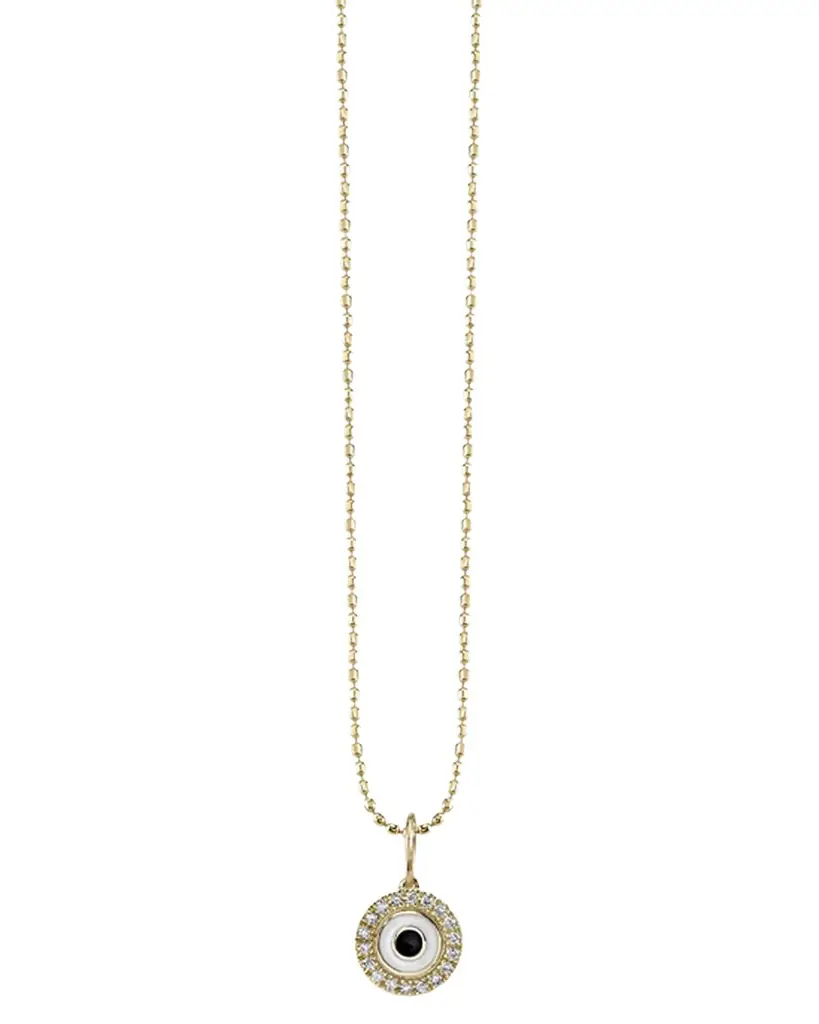 Sydney Evan 14K Enamel Evil Eye Diamond Halo Pendant Necklace