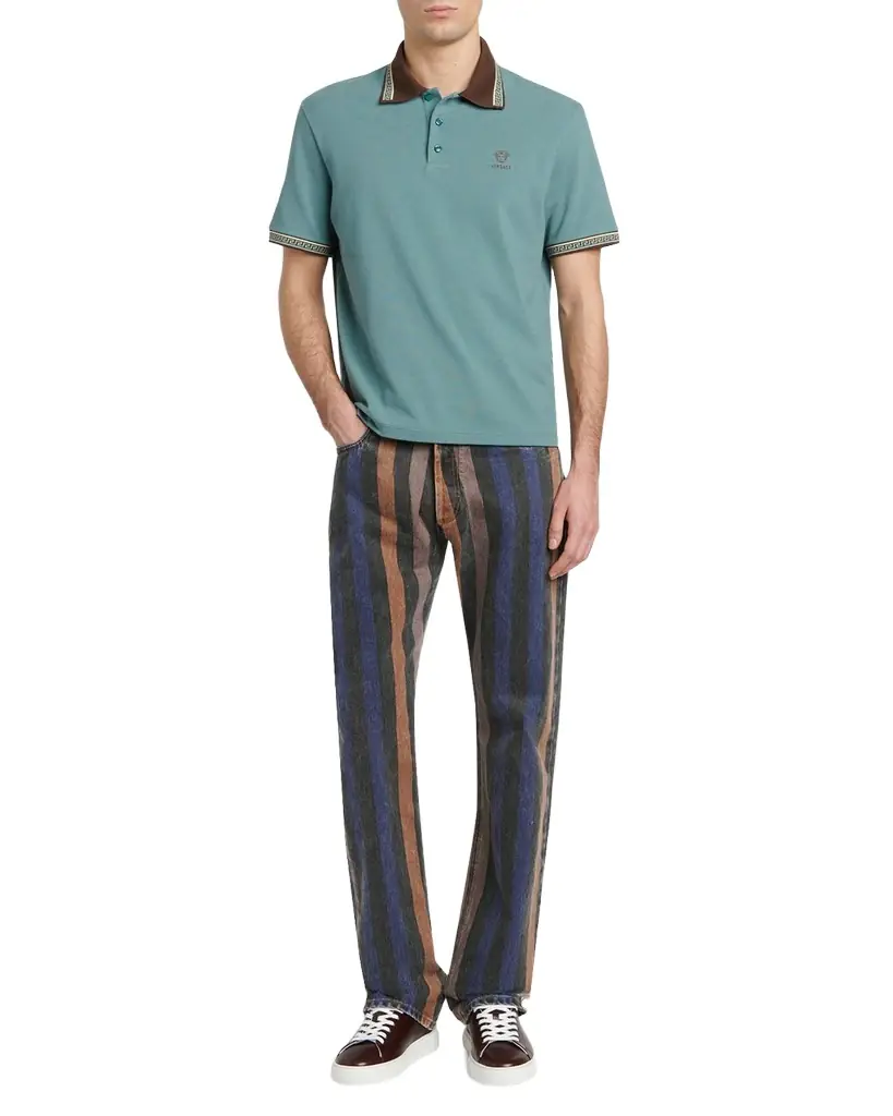 Versace en 's Greca-Trim Cotton Pique edusa Polo Shirt