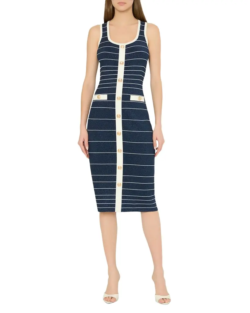 Milly Mari Striped Shimmer Knit Bodycon Midi Dress