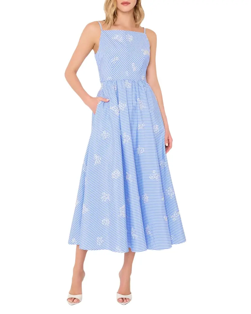 Milly Emily Beaded Striped Midi Dress