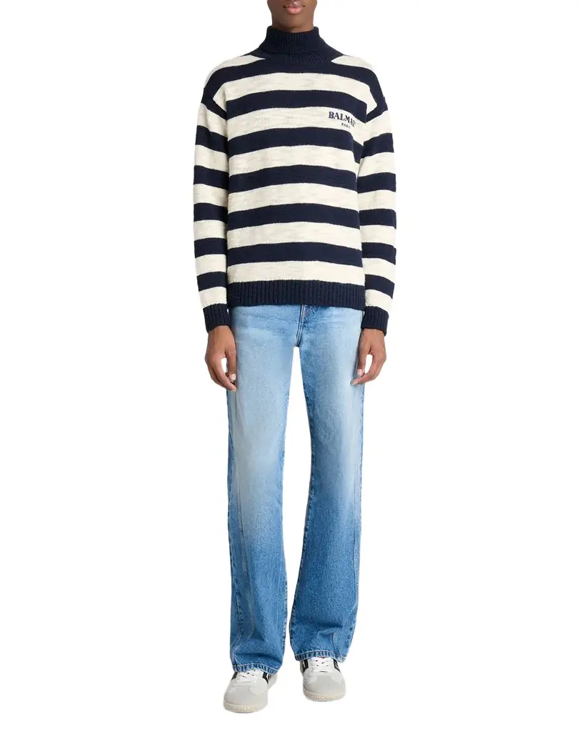 Balmain Men 's Mariniere Stripe Wool Knit Turtleneck Sweater