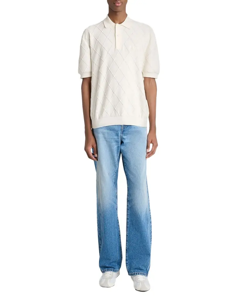 Balmain Men 's Quilted Embroidered Logo Short-Sleeve Polo Sweater