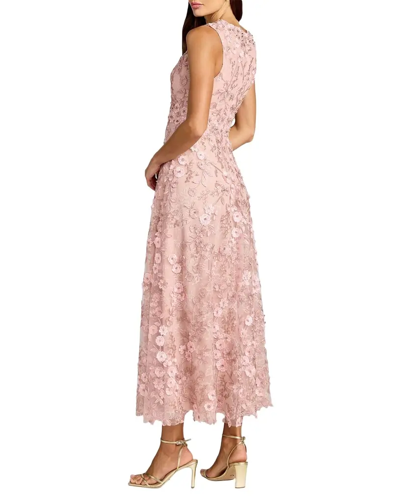 Mac Duggal Floral-Embroidered Sleeveless Midi Dress