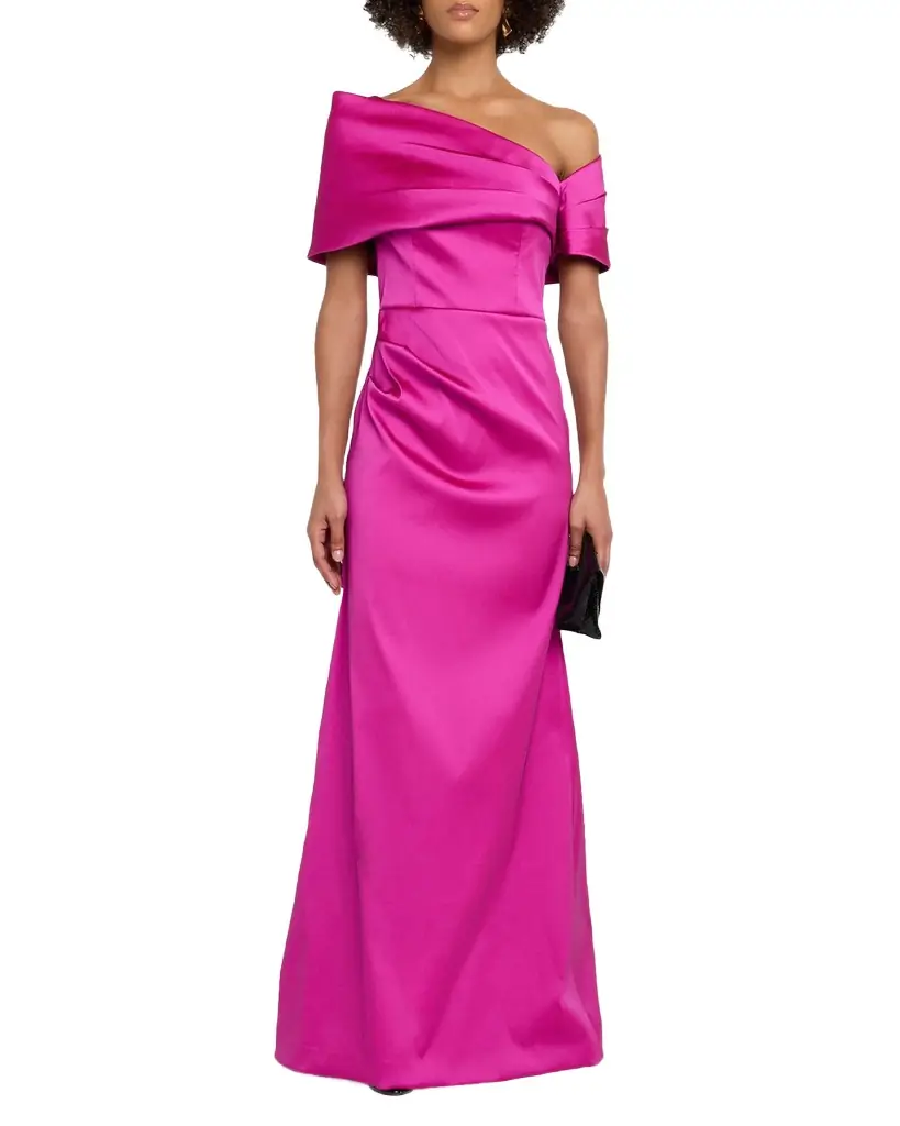 Rickie Freeman for Teri Jon One-Shoulder Stretch Mikado Gown