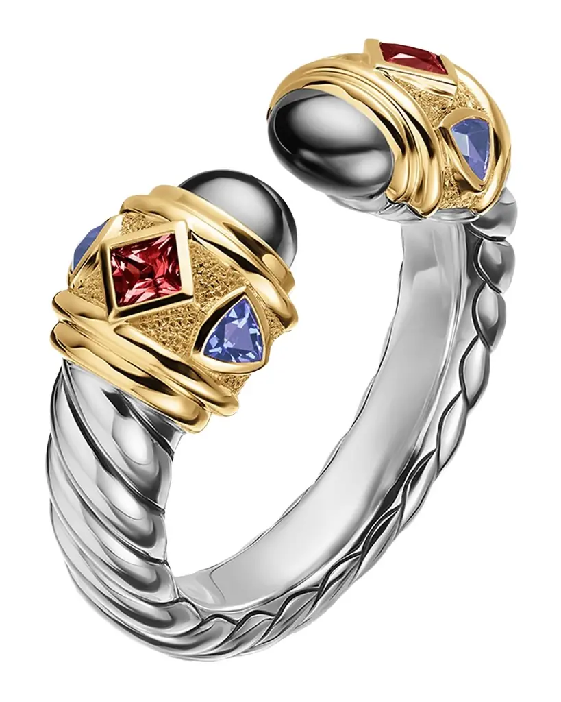 David Yurman Renaissance Ring with Gemstones in Silver and 14K Gold, 6.5mm