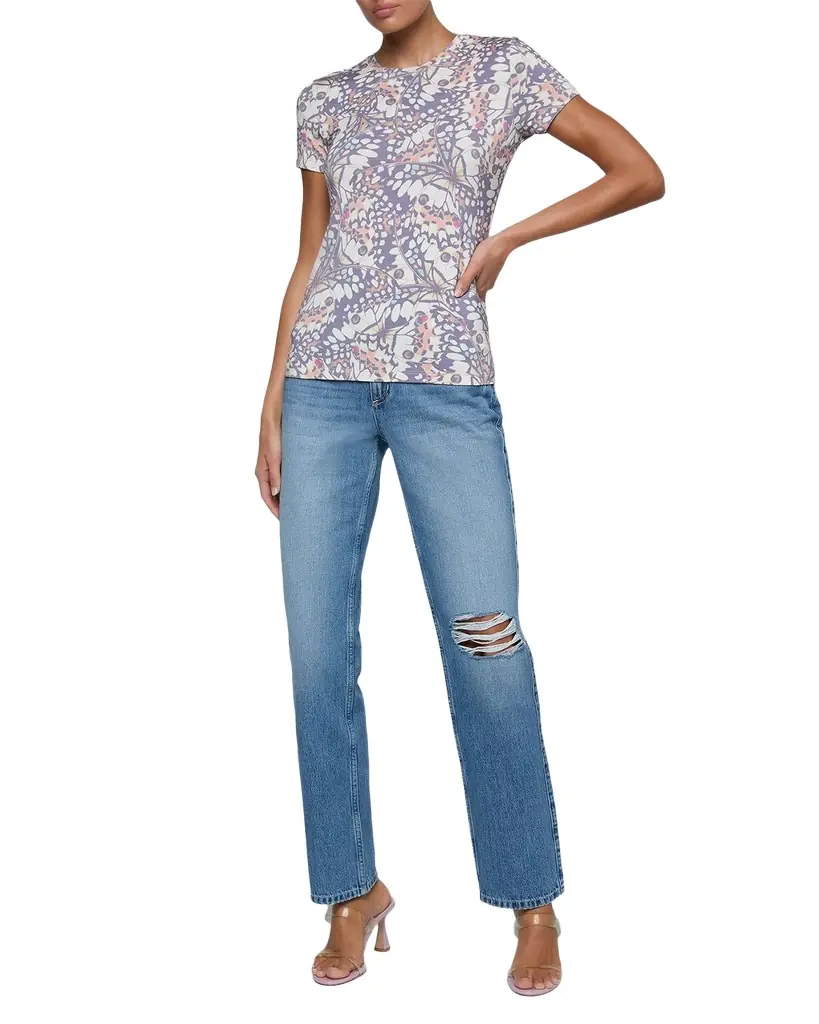 L 'Agence Ressi Fitted Butterfly-Print T-Shirt