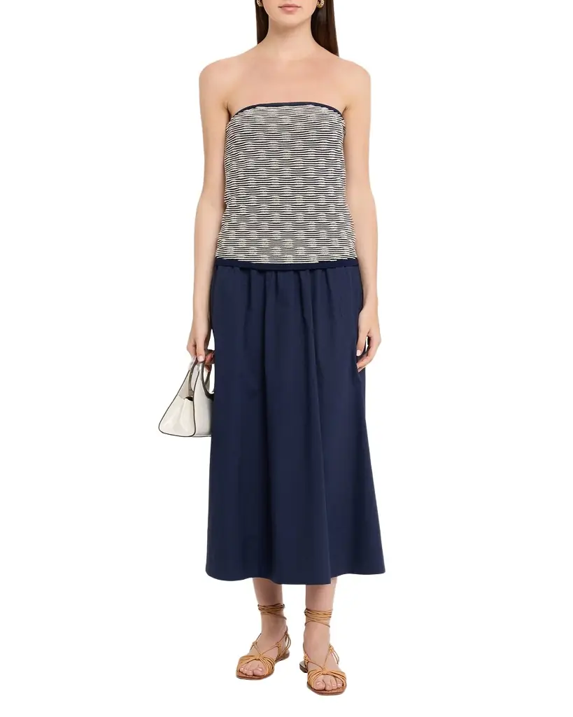 Tanya Taylor Erika Strapless Combo Midi Dress