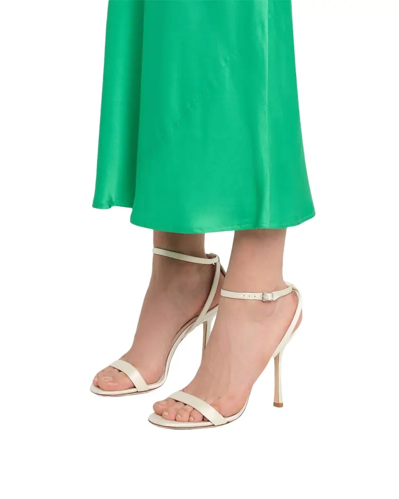 Jimmy Choo Moza 100mm Satin Sandals with Crystal-Embellished Buckle