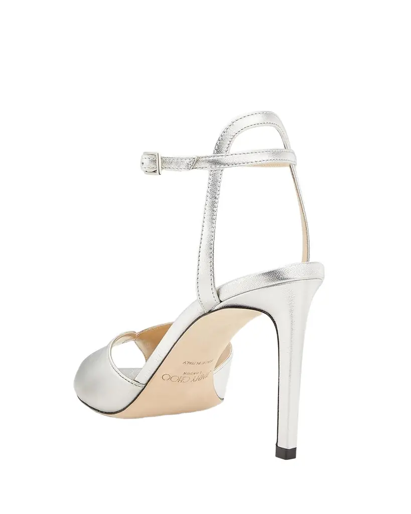 Jimmy Choo 85mm Sacora Metallic Leather Ankle-Strap Sandals