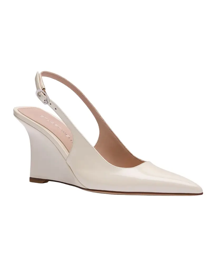 Stuart Weitzman 85mm Vinnie Patent Leather Slingback Wedge Pumps
