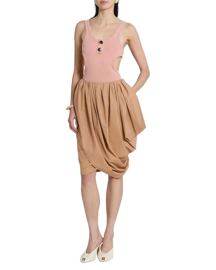 Chloe Scoop-Neck Cotton Rib Cutout Tank Top