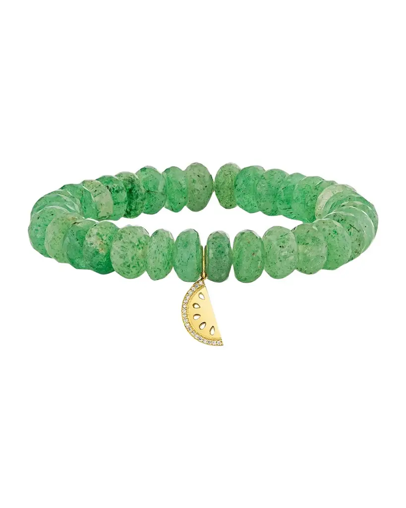 Sydney Evan 14K Diamond Watermelon Charm on Green Quartz Bracelet