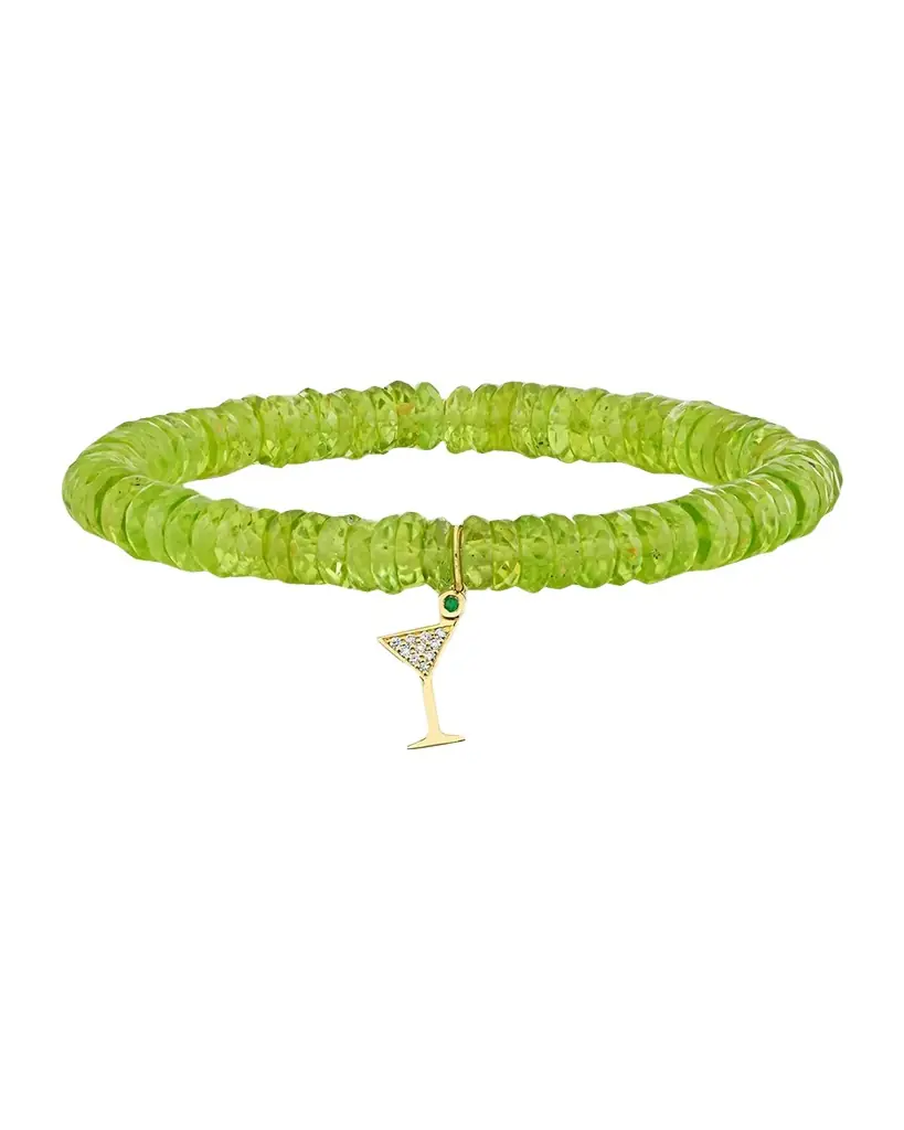 Sydney Evan 14K Diamond Martini Glass Charm on Peridot Bracelet
