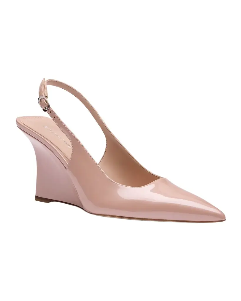 Stuart Weitzman 85mm Vinnie Patent Leather Slingback Wedge Pumps