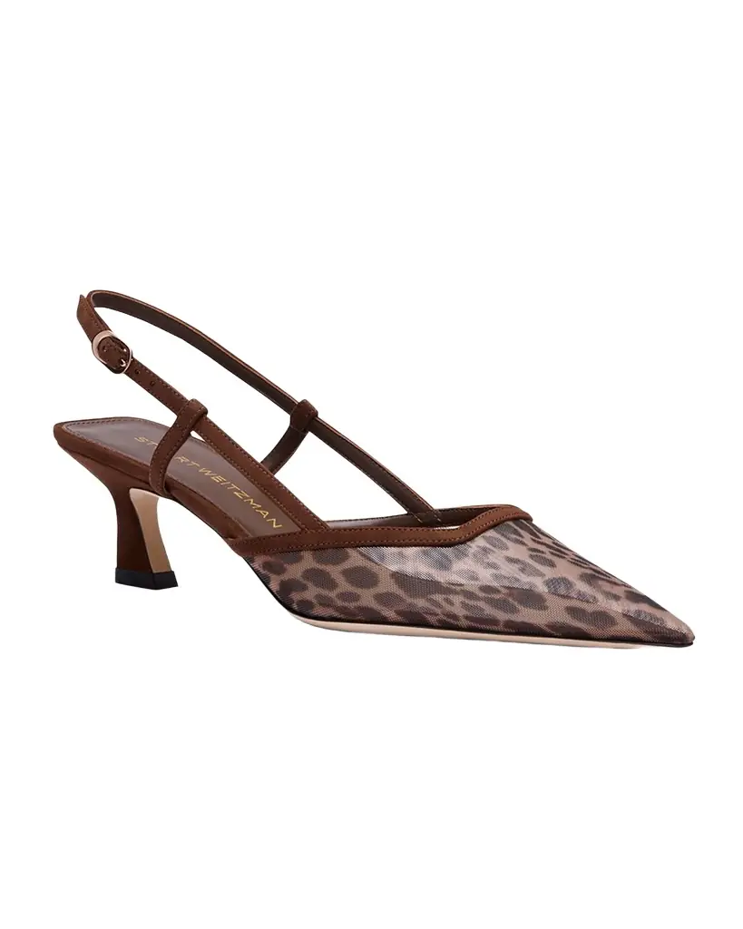 Stuart Weitzman 50mm Vinnie Leopard Mesh Slingback Pumps