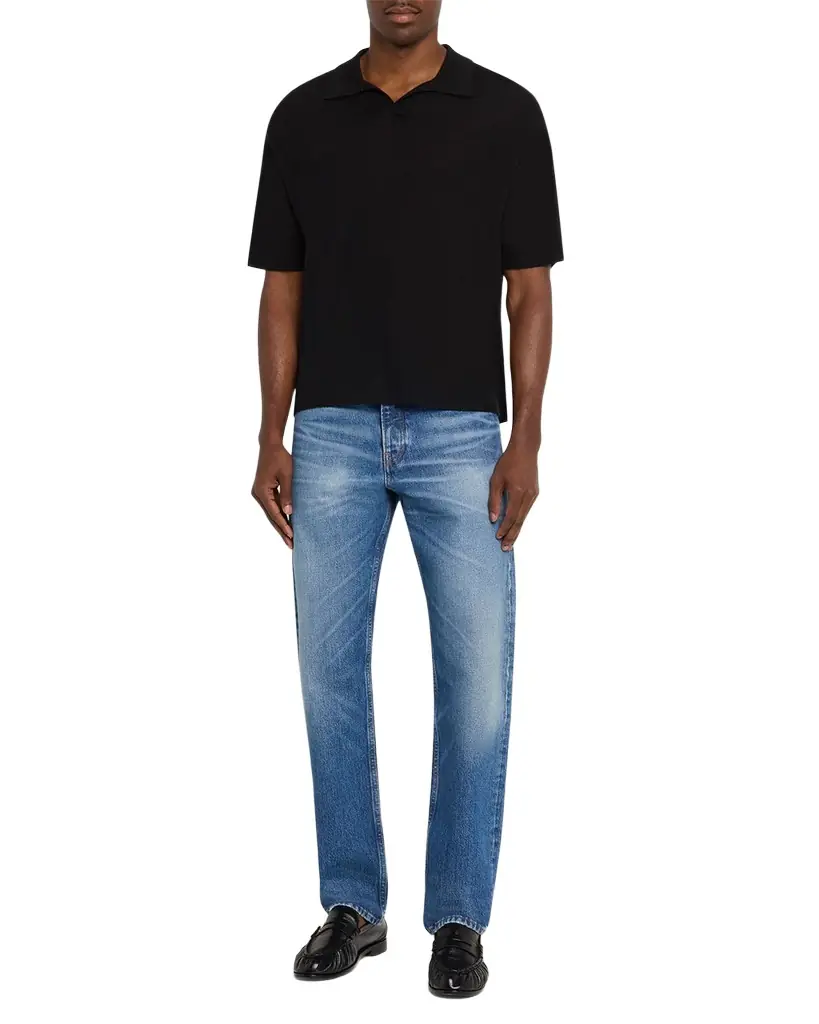 FRAME Men 's Wool and Cashmere Johnny Collar Short-Sleeve Polo Sweater